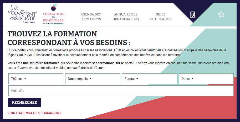 capture d'écran de la page d'accueil du Portail de formation des bénévoles