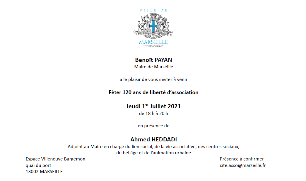 carton d'invitation aux 120ans de la Loi 1901