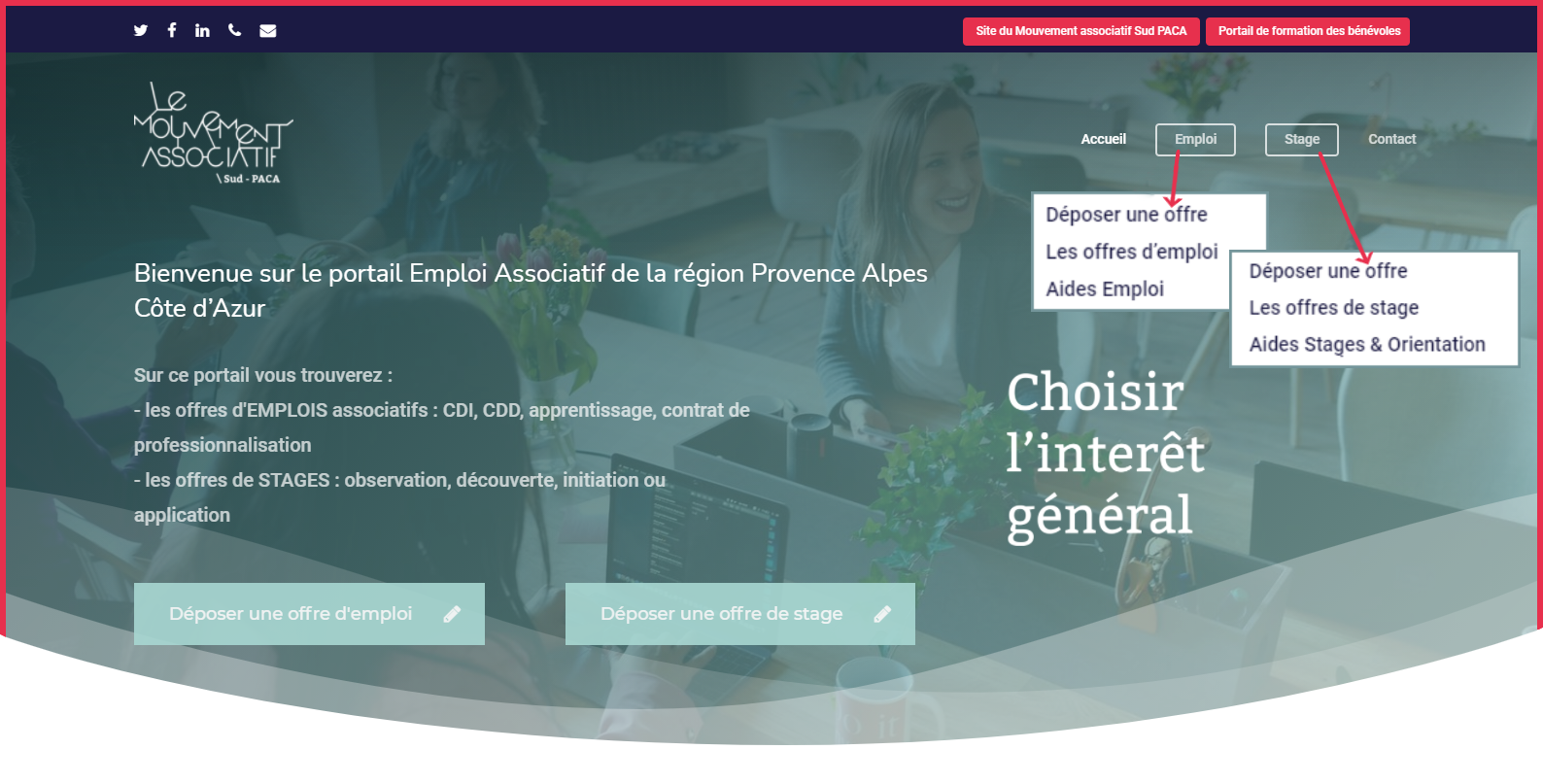 page d'accueil du Portail de l'Emploi associatif