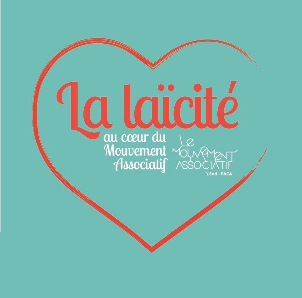 Logo evenement séminaire sur la Laïcité, trait d'un coeur rouge avec "La laïcité" inscrit à l'intérieur
