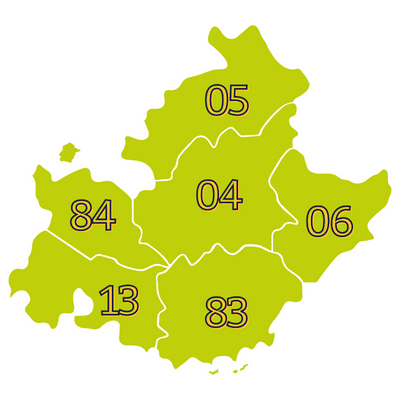 Carte PACA de la Co-animation Guid'Asso - Le Mouvement Associatif PACA