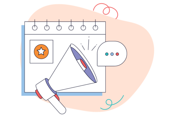 Illustration article évènement avec mégaphone et calendrier